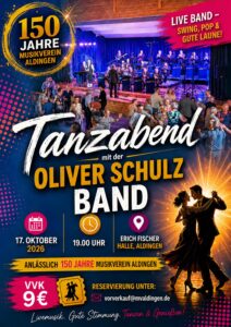 Flyer für den Tanzabend beim Musikverein Aldingen, Oliver Schulz Band
